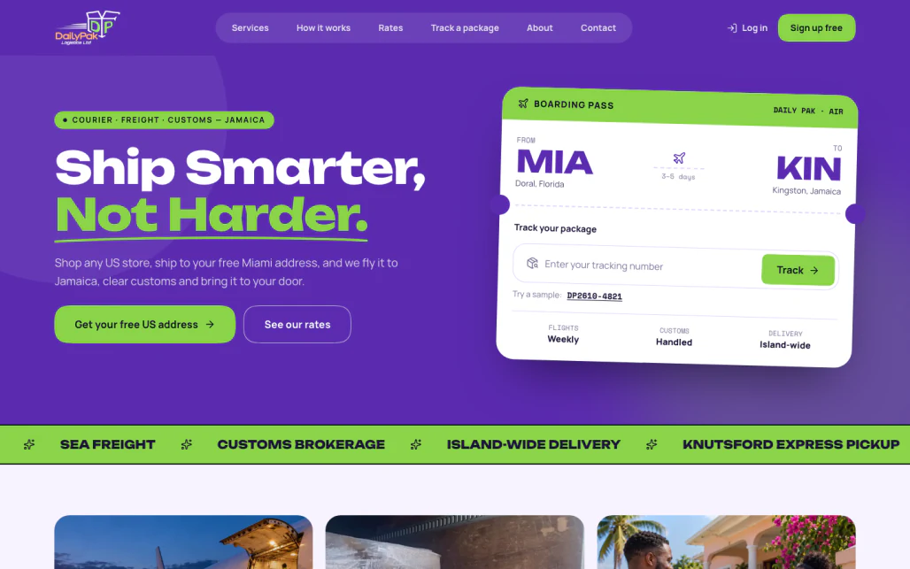 Purple Express home page preview